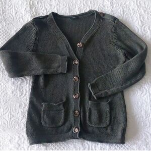 Talbots S Green Cotton Knit Cardigan